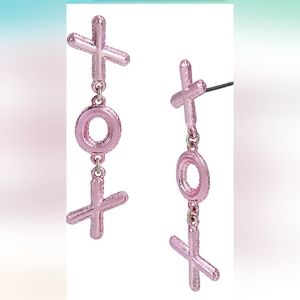 New! BETSEY JOHNSON Pink XOX Linear Dangle Post Earrings.